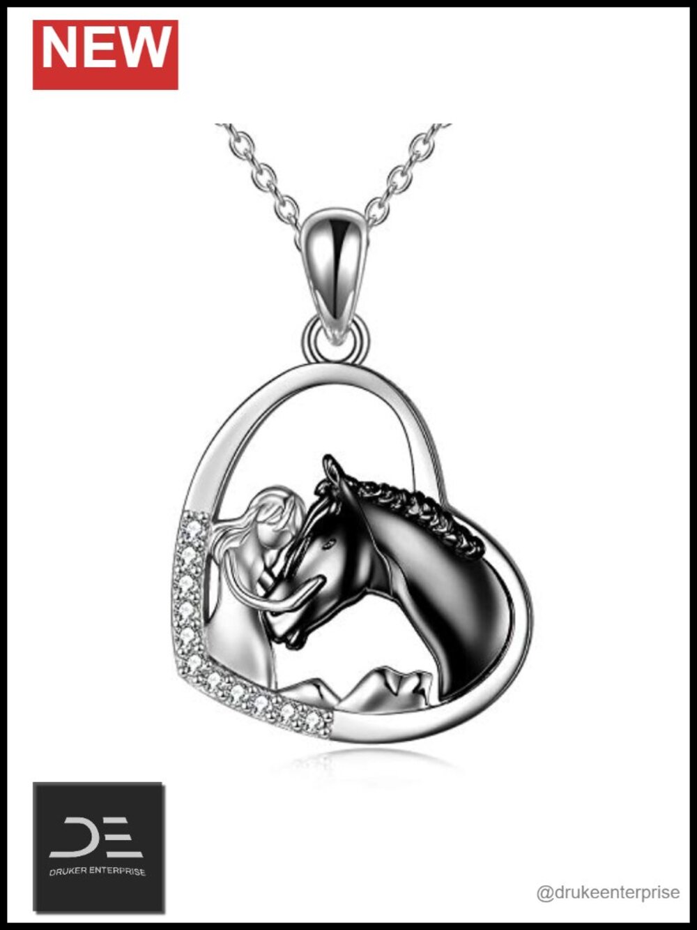 925 Sterling Silver Horse Pendant Necklace 18" Rolo Chain